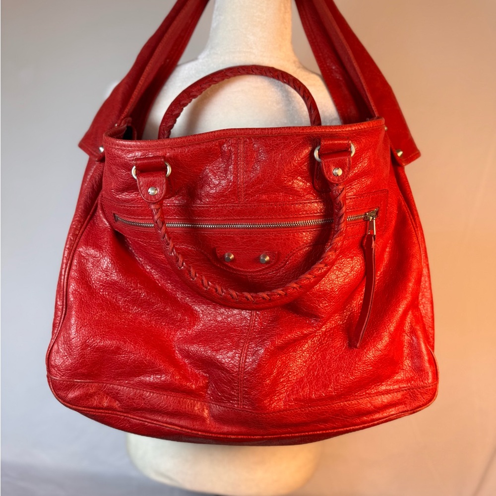 Elegant Red Leather Tote Bag